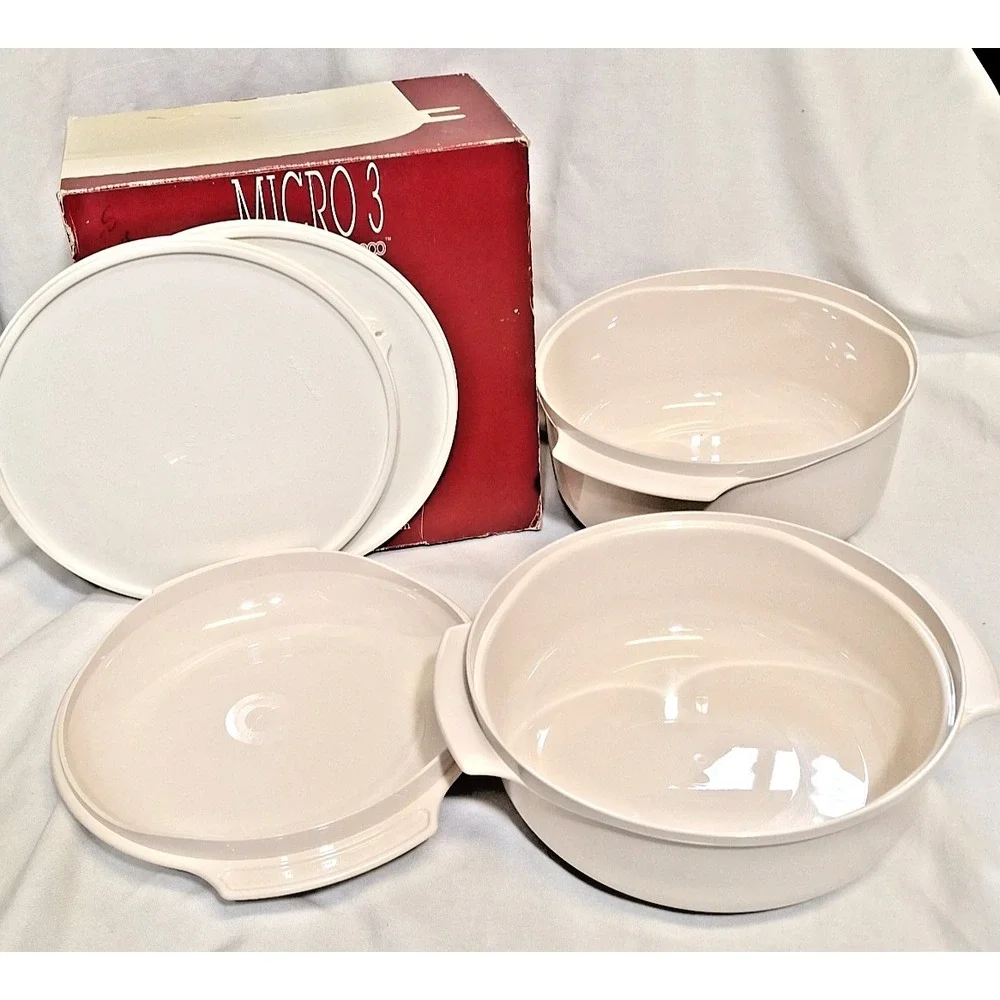 TUPPERWARE 200 Micro 3 Microwave Stack Cooking System 5 Piece incl 2 Lids‎